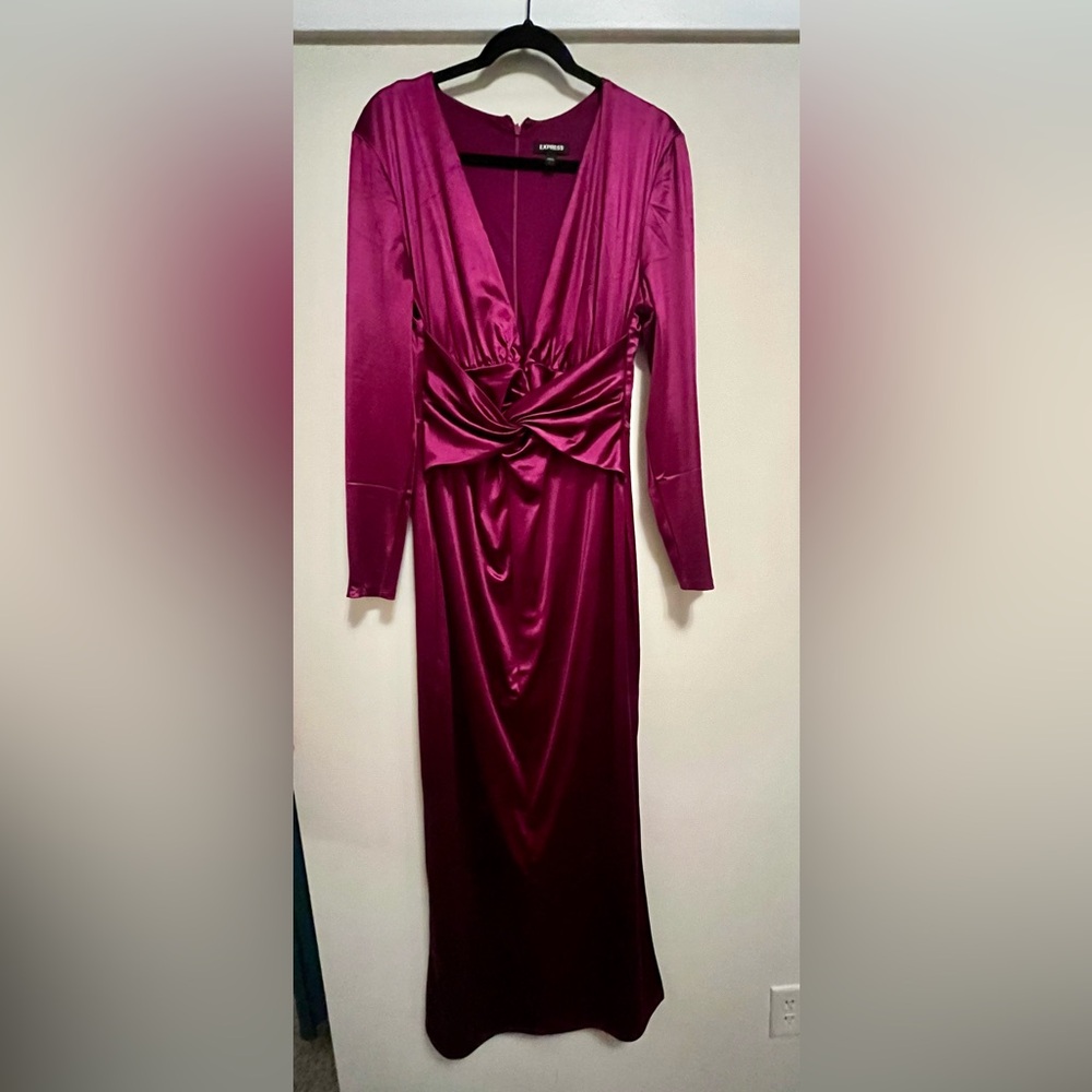 Express Long Sleeve Satin Maxi Dress - L